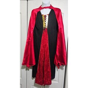 Girls Vampire Halloween Costume Dress Velvet Red Satin Cape Renaissance Medieval